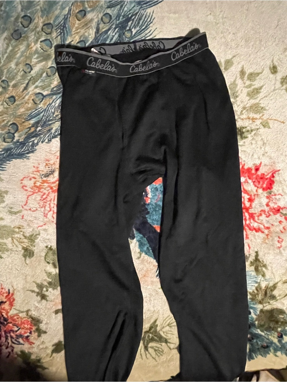 Cabela's Black Men's Thermal Base Layer Pants with Logo Waistband